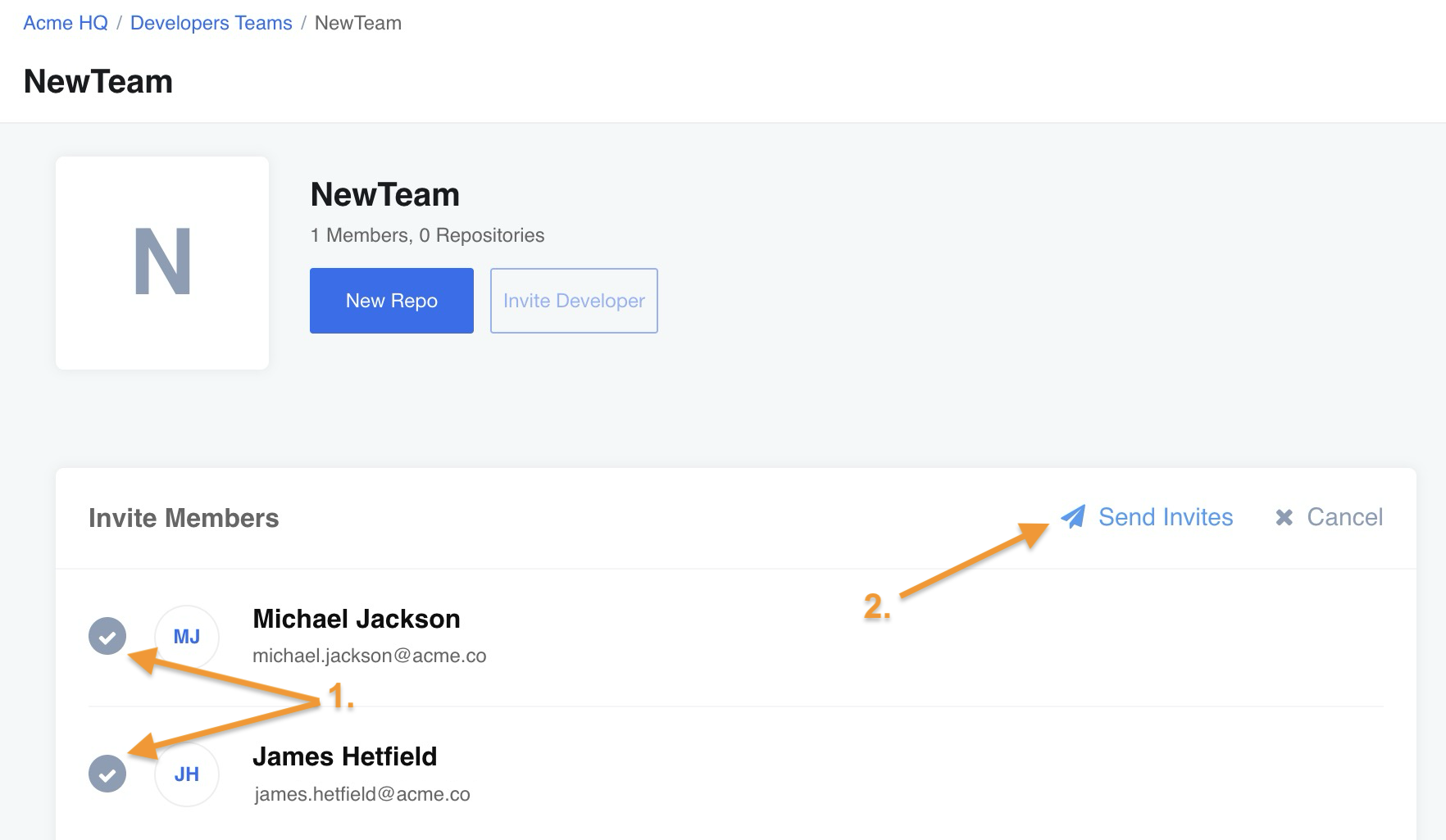 List of members - Send Invites