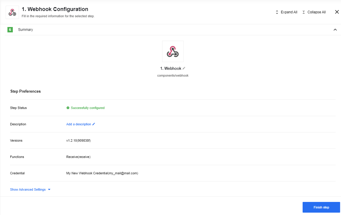 Webhook step summary